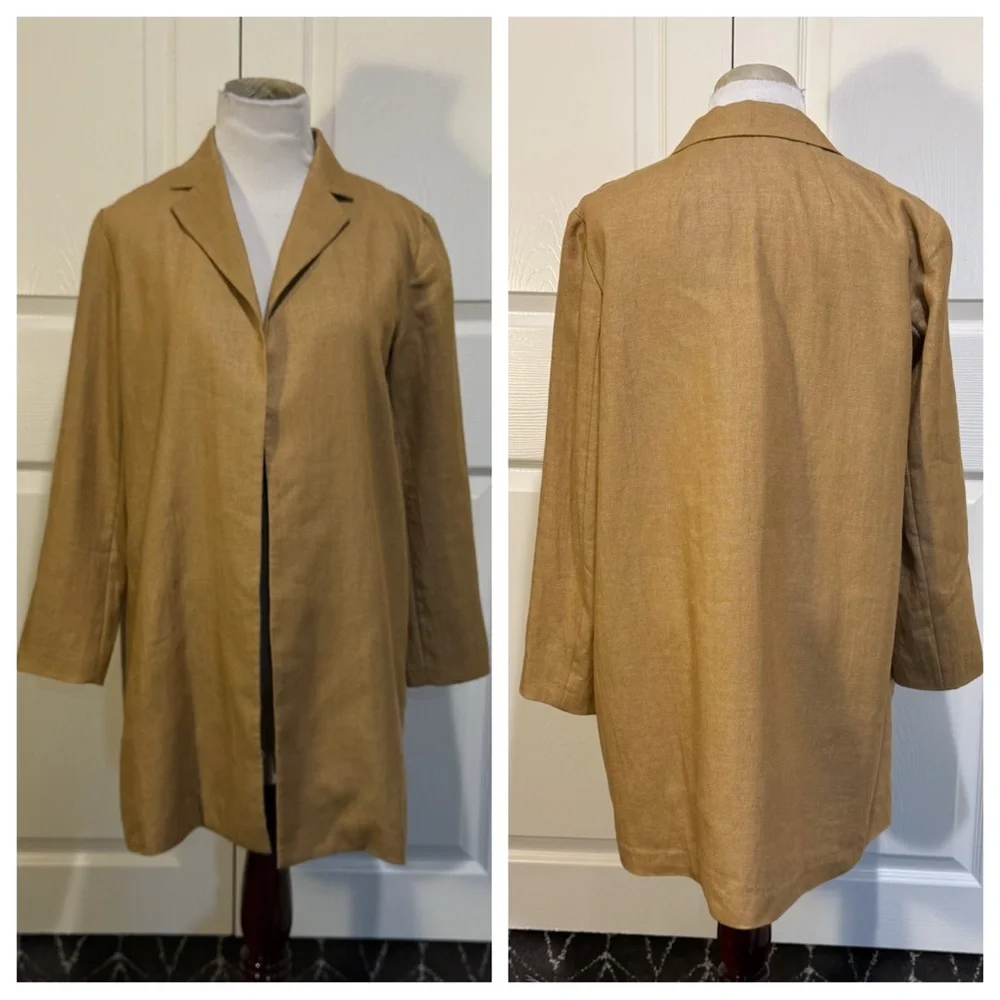 THEORY Open-front Overlay Luxe Linen Jacket In Hay Beige